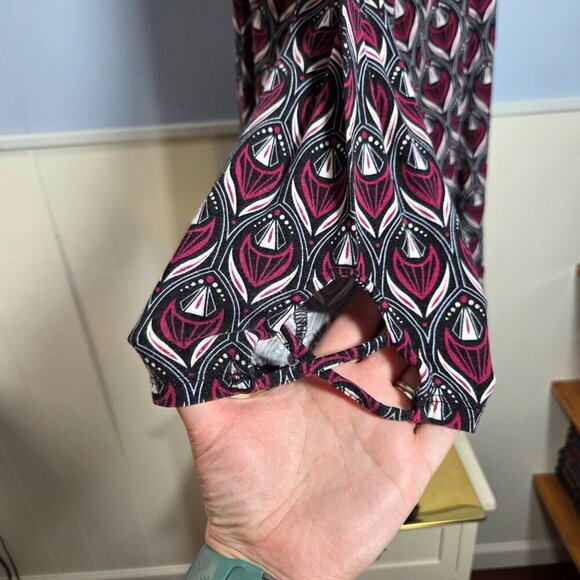 Cato 26/28 Pinky Maroon Black Print Criss Cross Longsleeve Casual Top - Picture 5 of 11